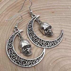 Crescent Moon and Skull Earrings Halloween